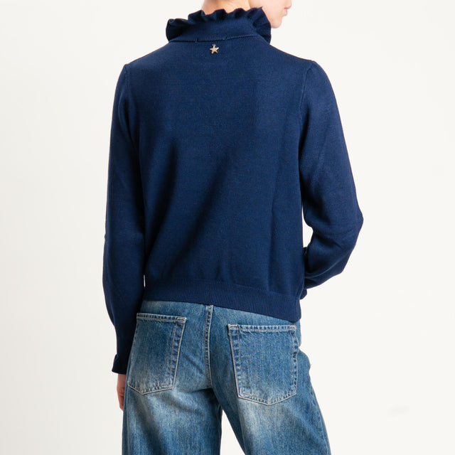 Souvenir-Maglia collo alto bordi con rouches - blu navy