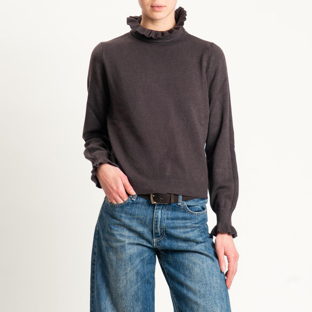 Souvenir-Maglia collo alto bordi con rouches - fondente