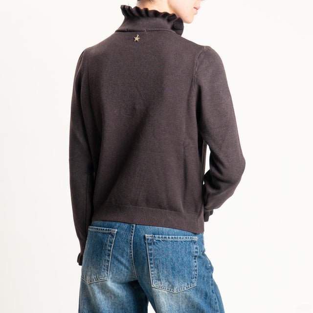 Souvenir-Maglia collo alto bordi con rouches - fondente