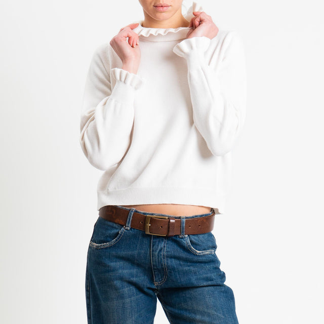 Souvenir-Maglia collo alto bordi con rouches - panna