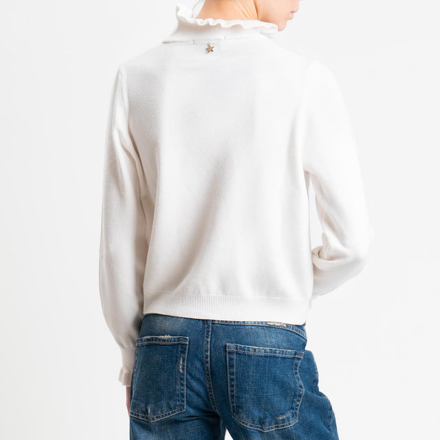 Souvenir-Maglia collo alto bordi con rouches - panna