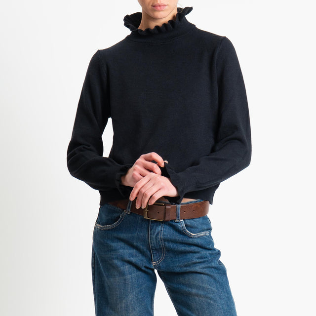 Souvenir-Maglia collo alto bordi con rouches - Nero