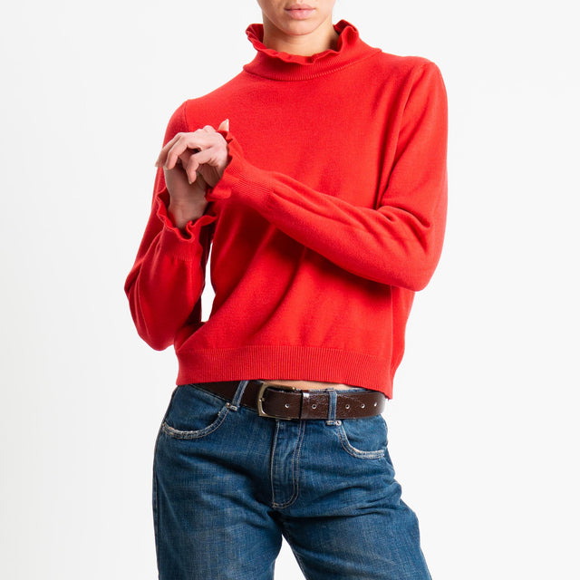 Souvenir-Maglia collo alto bordi con rouches - rosso