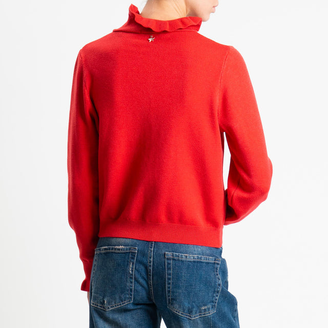 Souvenir-Maglia collo alto bordi con rouches - rosso