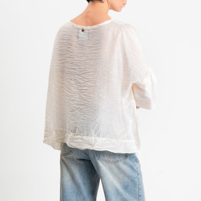 Souvenir-Blusa goffrata lyocell con spacchi laterali - burro