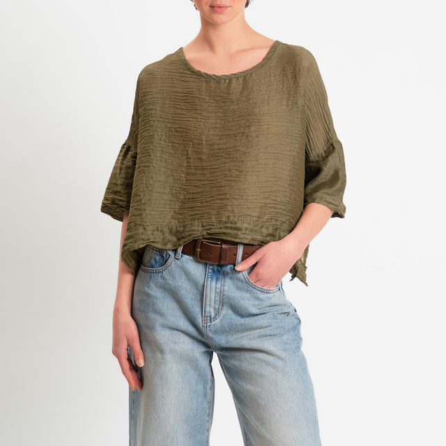 Souvenir-Blusa goffrata lyocell con spacchi laterali - militare