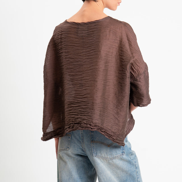 Souvenir-Blusa goffrata lyocell con spacchi laterali - cioccolato