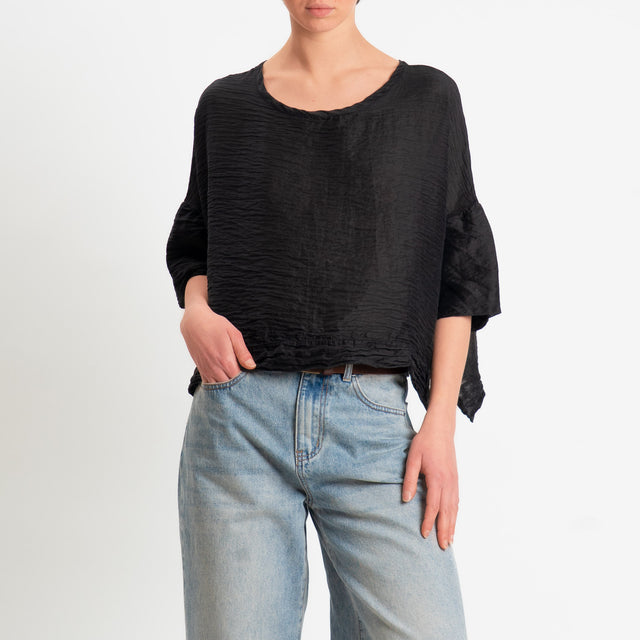 Souvenir-Blusa goffrata lyocell con spacchi laterali - nero