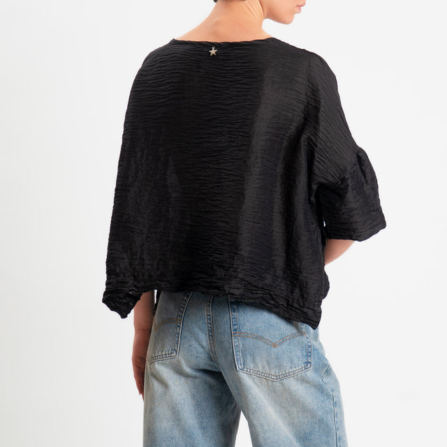 Souvenir-Blusa goffrata lyocell con spacchi laterali - nero