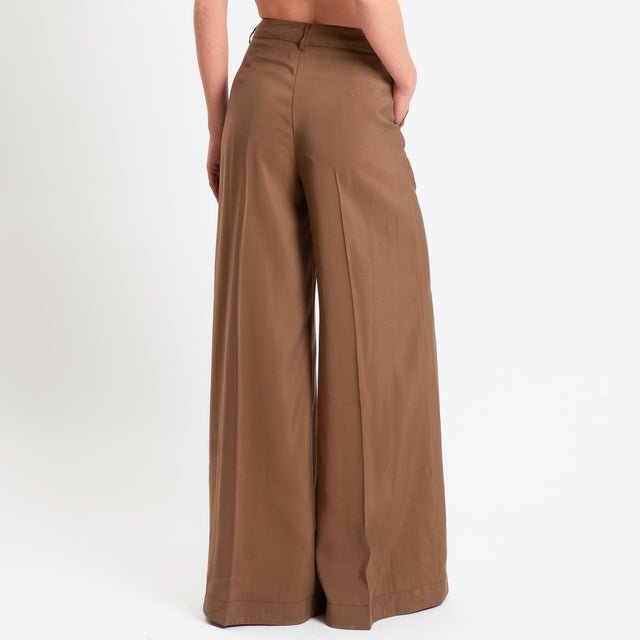 Souvenir-Pantalone wide leg tessuto fluido modal - tabacco