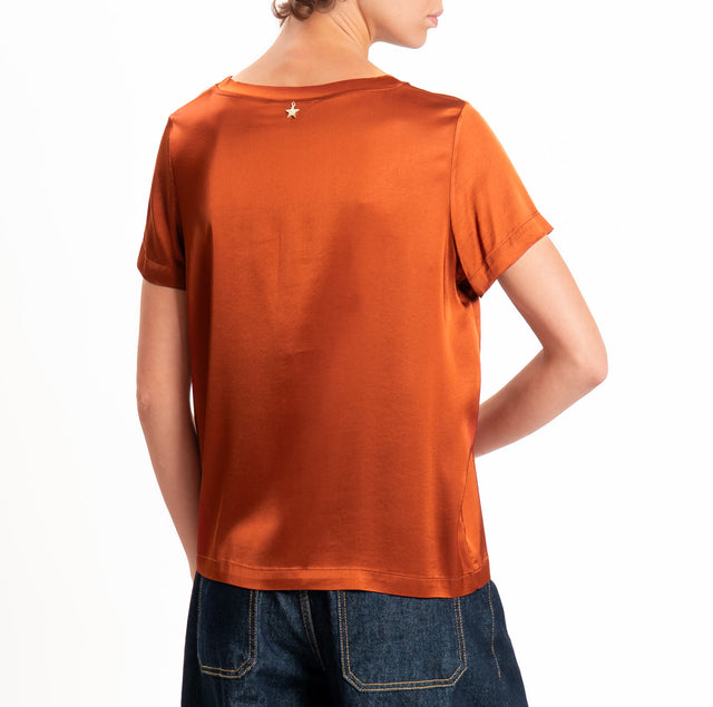 Souvenir-Blusa satin elasticizzata mezza manica - mattone