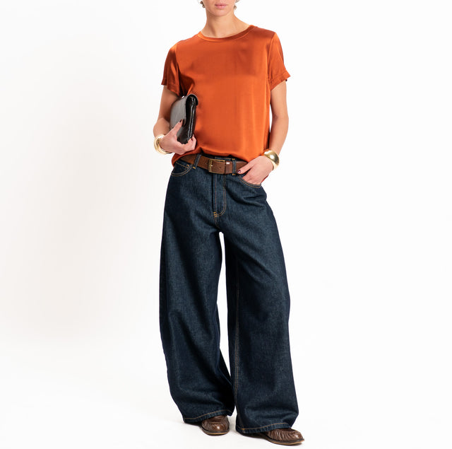 Souvenir-Blusa satin elasticizzata mezza manica - mattone