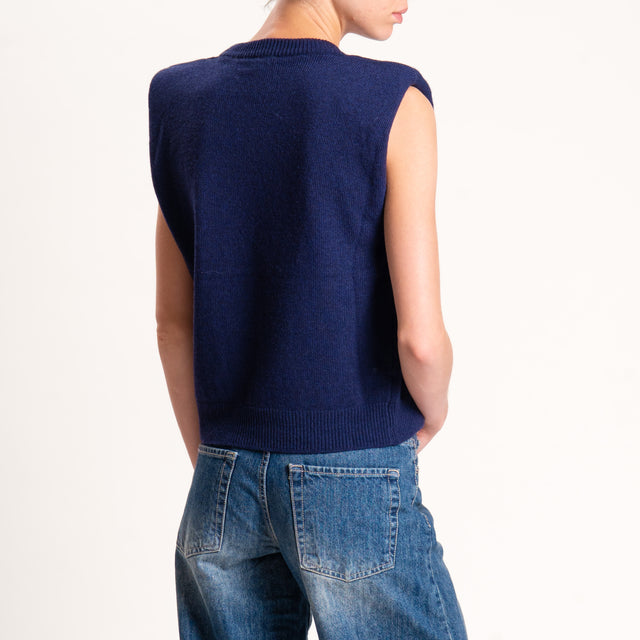 Souvenir-Maglia smanicata misto cashmere con spalline - blu