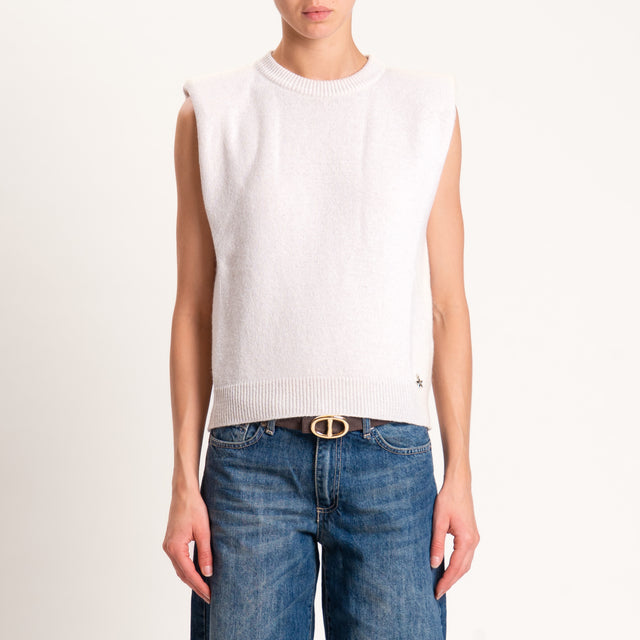 Souvenir-Maglia smanicata misto cashmere con spalline - gesso