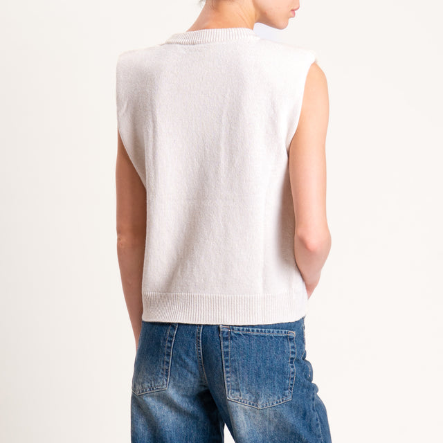 Souvenir-Maglia smanicata misto cashmere con spalline - gesso