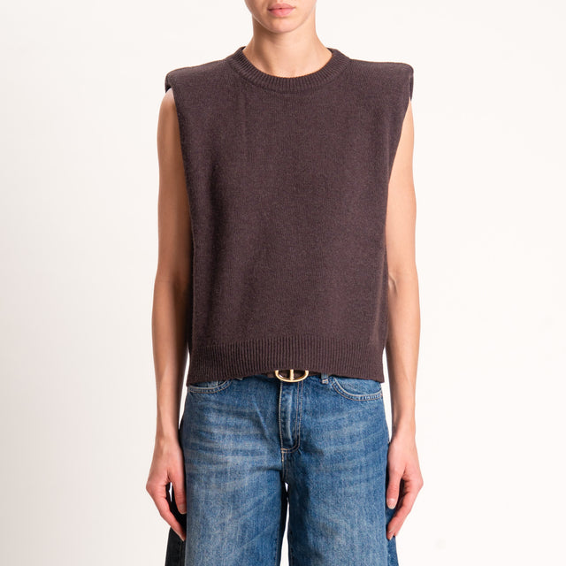 Souvenir-Maglia smanicata misto cashmere con spalline - cioccolato