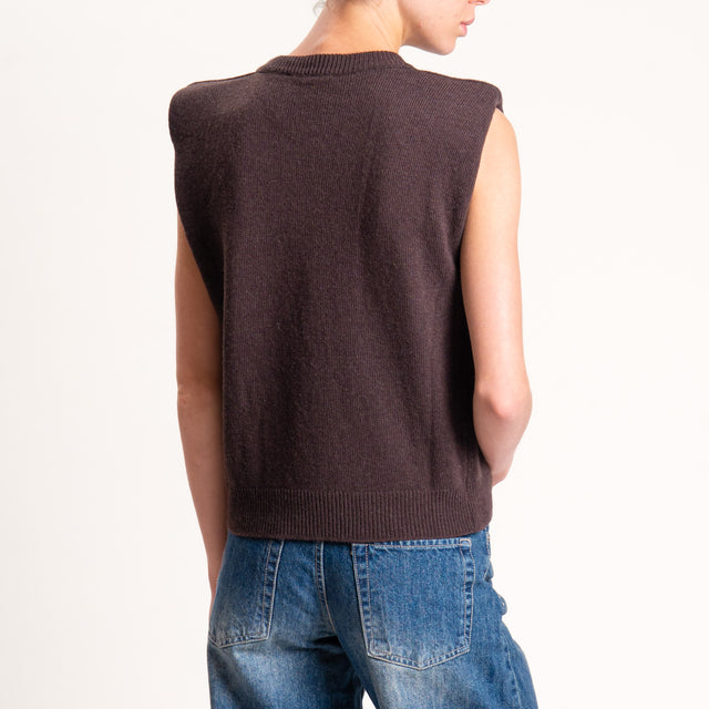 Souvenir-Maglia smanicata misto cashmere con spalline - cioccolato