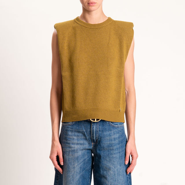 Souvenir-Maglia smanicata misto cashmere con spalline - olio