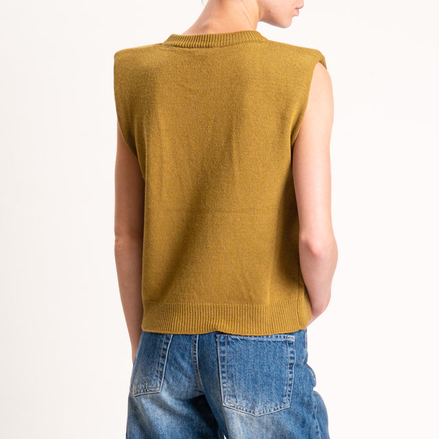 Souvenir-Maglia smanicata misto cashmere con spalline - olio