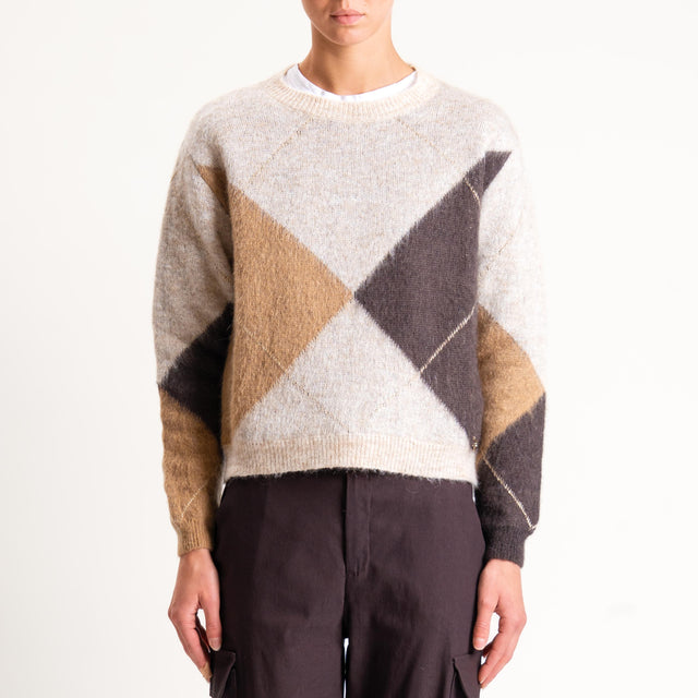 Souvenir-Maglia rombi misto mohair filo lurex - casha/camel/moro