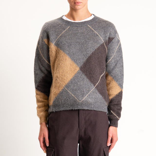 Souvenir-Maglia rombi misto mohair filo lurex - antracite/camel/moro