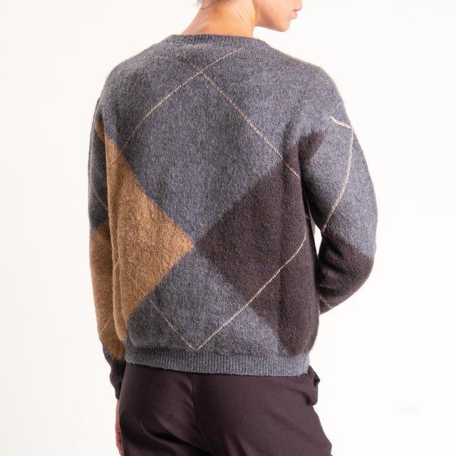 Souvenir-Maglia rombi misto mohair filo lurex - antracite/camel/moro
