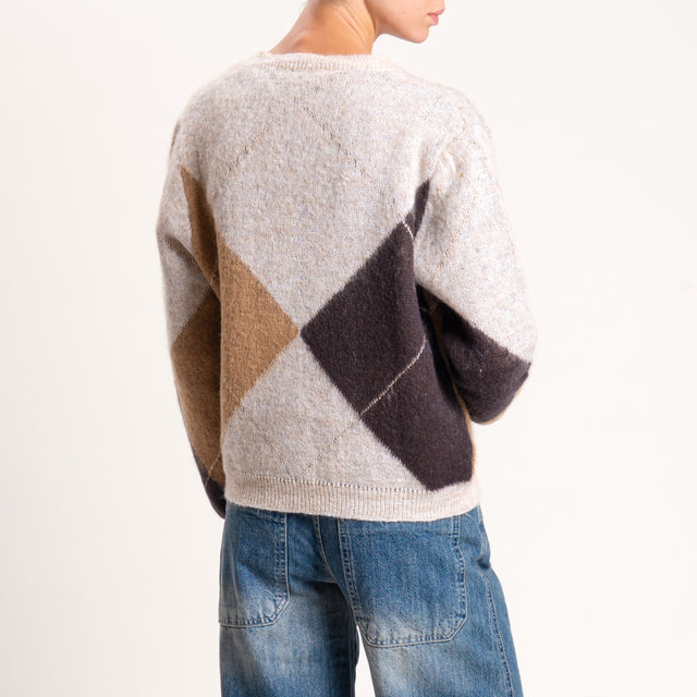 Souvenir-Cardigan mohair rombi con filo lurex - burro/moro/camel