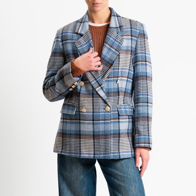 Tensione in-Giacca check flanella doppiopetto - celeste/cuoio/beige