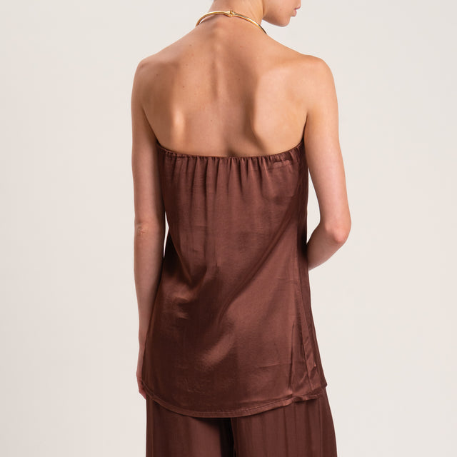 Tensione in-Completo top e pantalone raso elasticizzato di viscosa- cioccolato