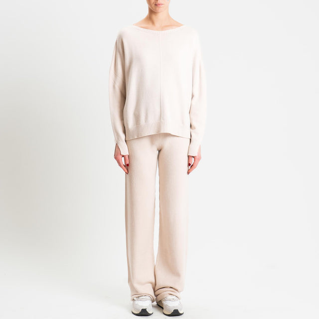 Tensione in-Completo maglia scollo barca + pantalone - gesso