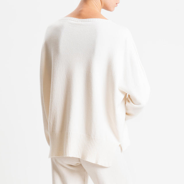 Tensione in-Completo maglia scollo barca + pantalone - crema