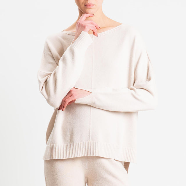 Tensione in-Completo maglia scollo barca + pantalone - gesso