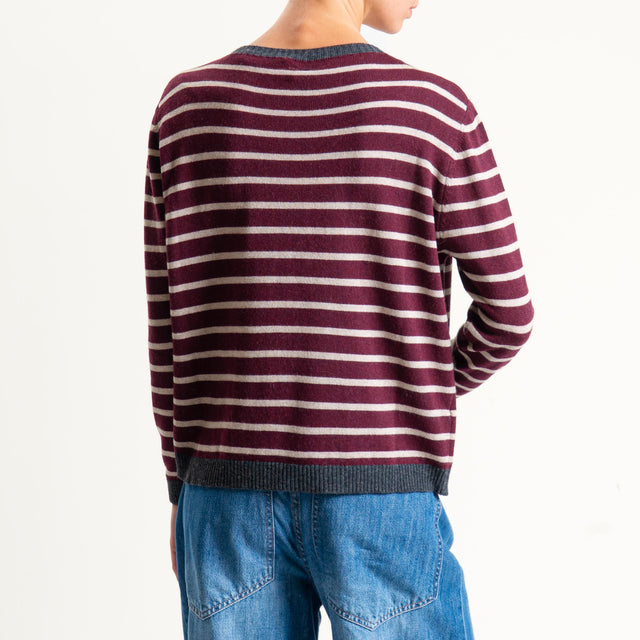 Tensione in- Maglia righe misto cashmere - antracite/vino/beige