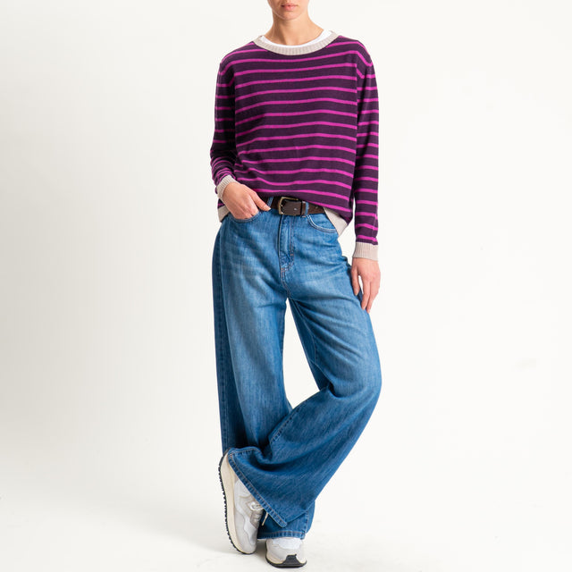 Tensione in- Maglia righe misto cashmere - beige/prugna/fucsia
