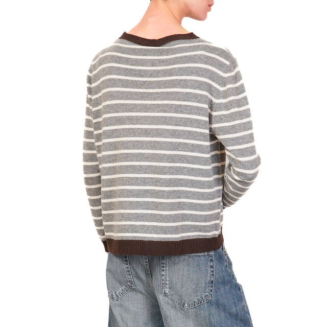 Tension in- Striped cashmere blend sweater - dark brown/grey/cream