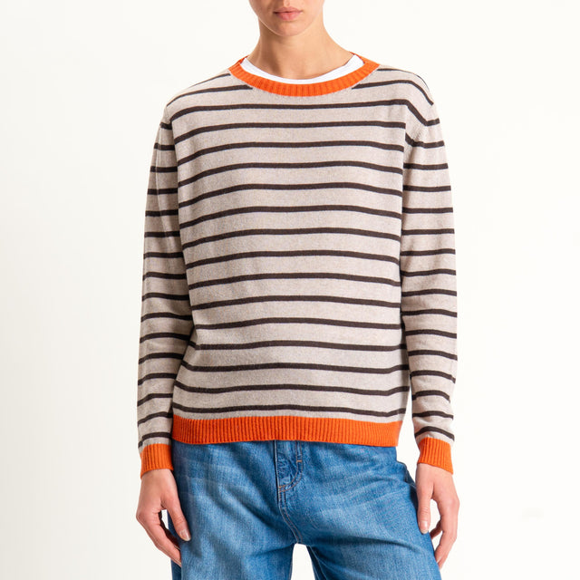 Tensione in- Maglia righe misto cashmere - arancio/beige/moro