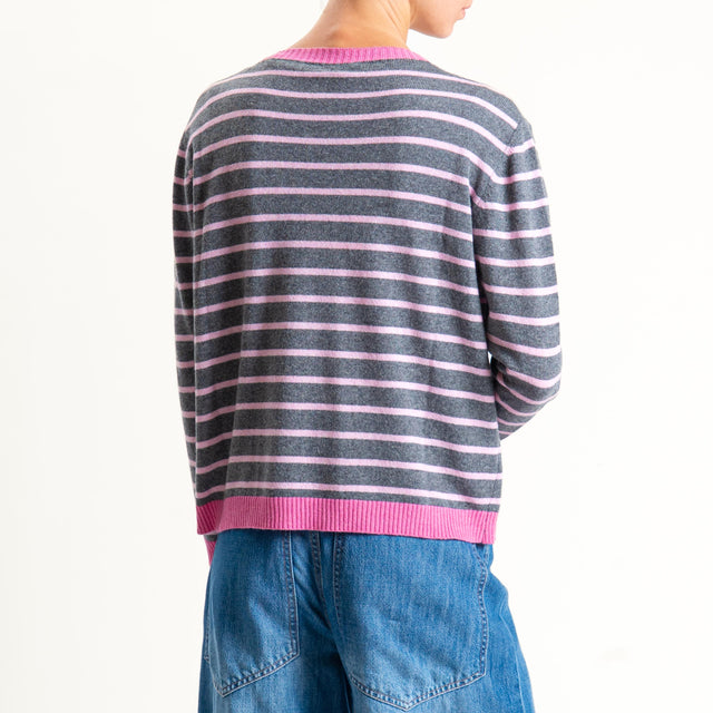 Tensione in- Maglia righe misto cashmere - fucsia/grigio/rosa
