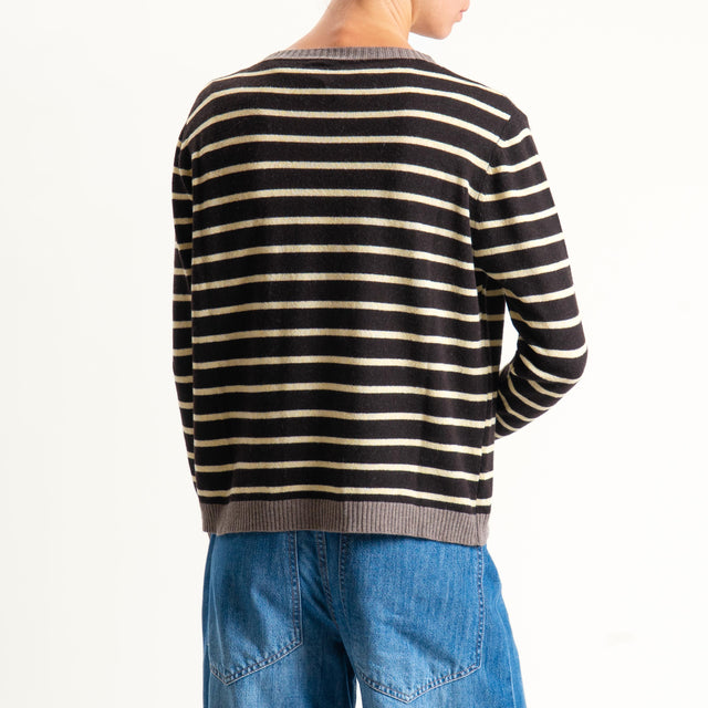 Tensione in- Maglia righe misto cashmere - noce/moro/giallo