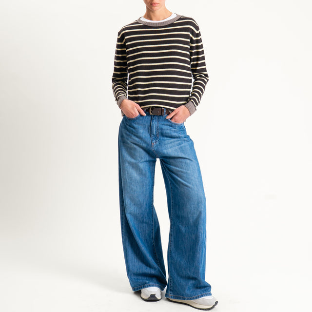 Tensione in- Maglia righe misto cashmere - noce/moro/giallo