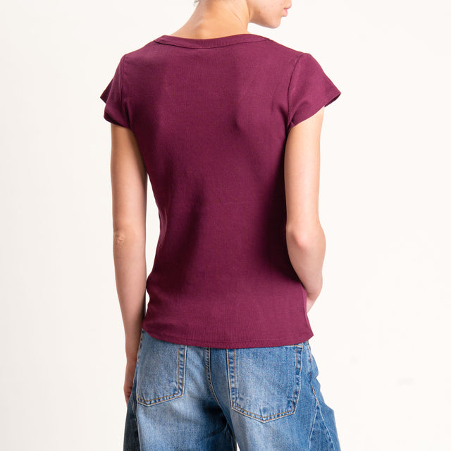 Tensione in-T-shirt scollo v a costine - vino