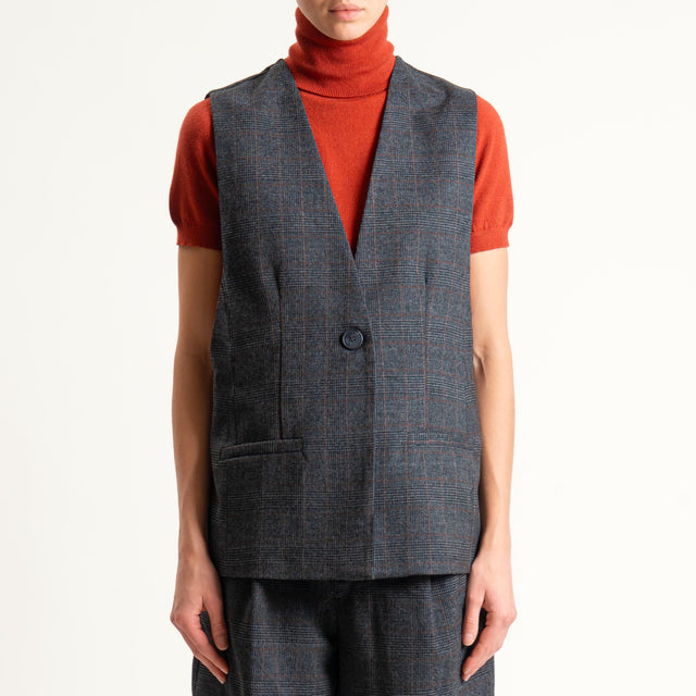 Tensione in-Gilet check un bottone - grigio/coccio