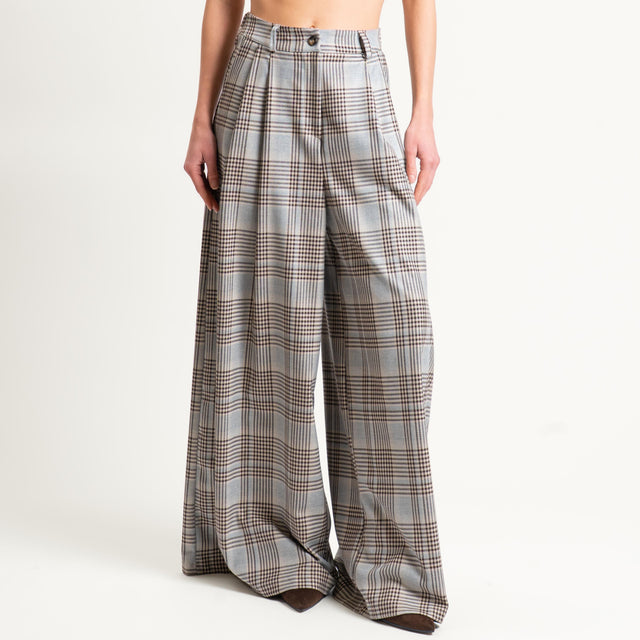 Tensione in- Pantalone wide leg check con pinces - grigio/moro