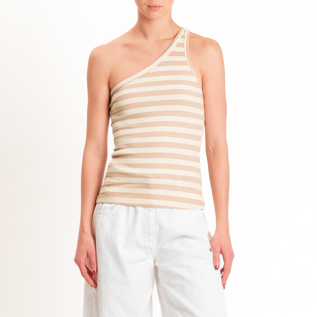 Tensione in-Top monospalla a righe - beige/burro