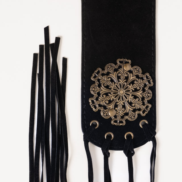 Tensione in-Cintura alta effetto suede con applicazioni - nero
