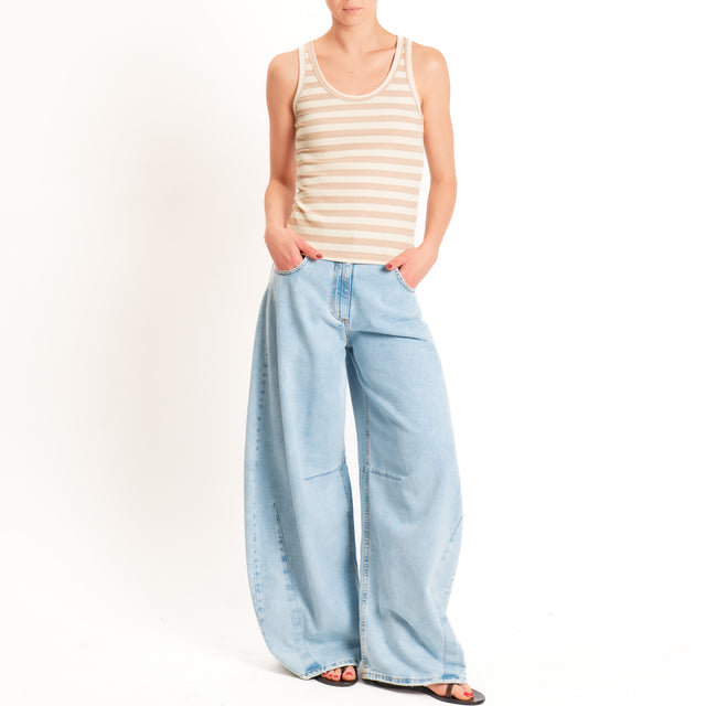 Tensione in-Top a costine a righe - beige/burro