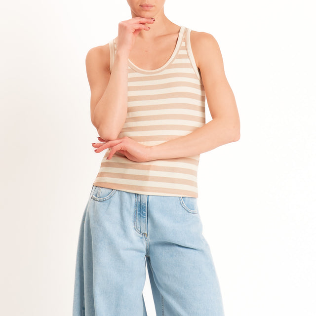 Tensione in-Top a costine a righe - beige/burro