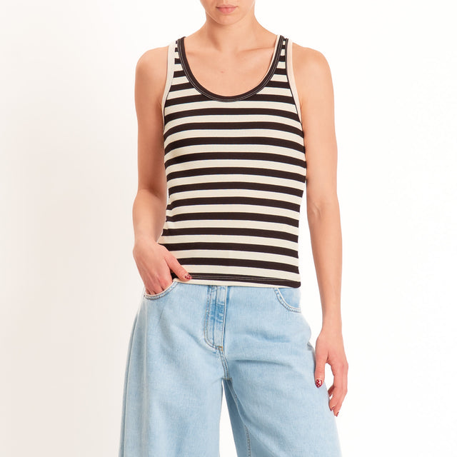 Tensione in-Top a costine a righe - moro/burro