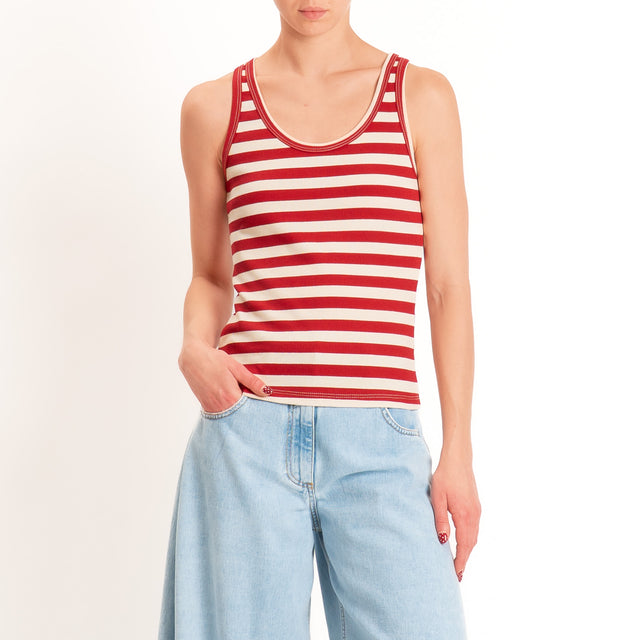 Tensione in-Top a costine a righe - rosso/burro