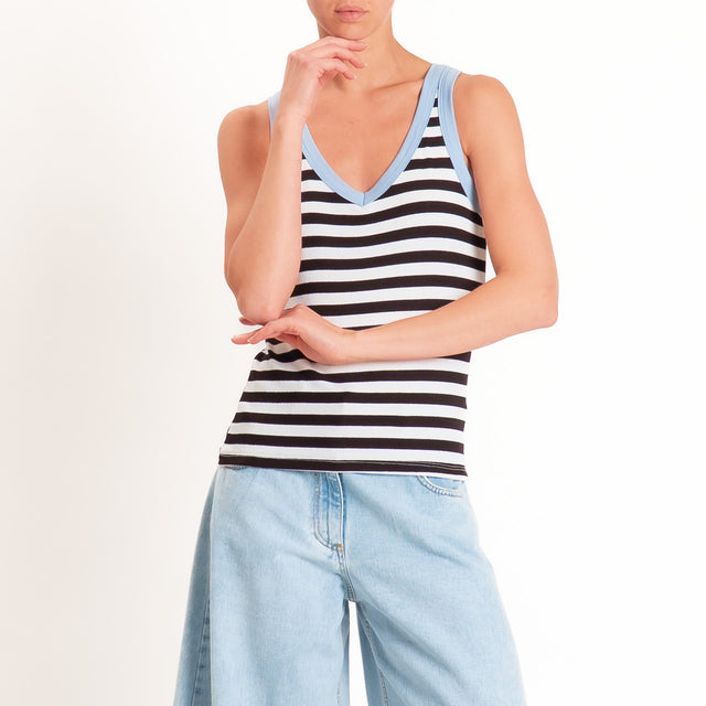 Tensione in-Top righe scollo v elasticizzato - azzurro/moro/burro