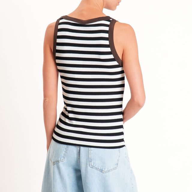 Tensione in-Top righe scollo v elasticizzato - moro/nero/burro
